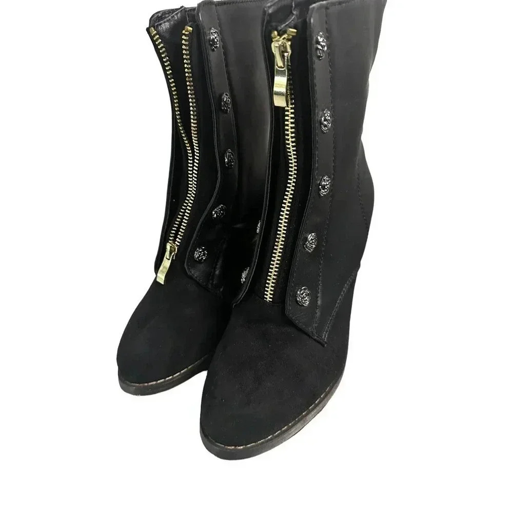 Queen Chateau Women's Black Front Zipper Ankle High Heel Booties Size US 7.5